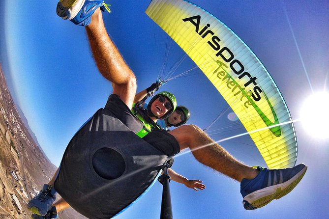 BRONZE tandem paragliding flight in South Tenerife, free pick up - In the air above the coast